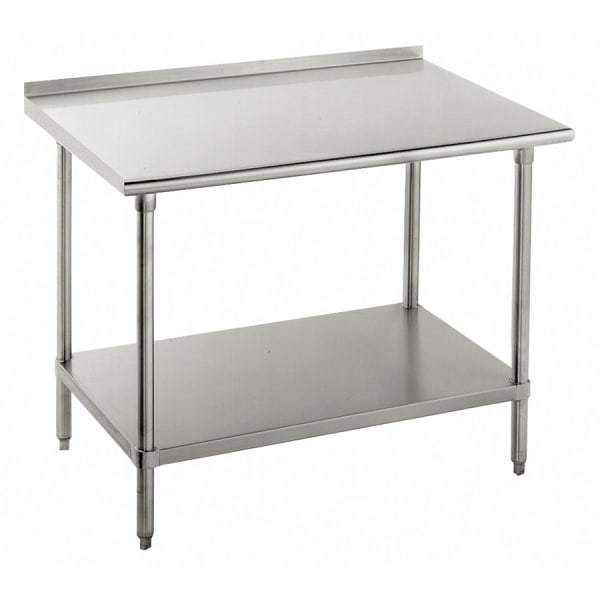 Advance Tabco SFG-242 24" 16 ga Work Table w/ Undershelf & 430 Series Stainless Top, 1 1/2" Backsplash [Extended Lead Time 14+ days]