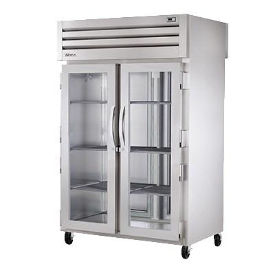 True Two Section Two Glass Door Front & Two Stainless Steel  Door Rear Pass-Thru Heated Cabinet