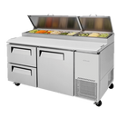 Turbo Air 67" Wide Two-Drawer Stainless Steel Super Deluxe Refrigerated Pizza Table