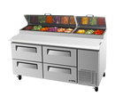 Turbo Air 67" Wide Four-Drawer Stainless Steel Super Deluxe Refrigerated Pizza Table