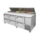 Turbo Air 93.38" Wide Six-Drawer Stainless Steel Super Deluxe Refrigerated Pizza Table