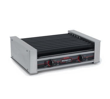 Nemco Roll-A-Grill Hot Dog Grill 6 Gripsit Coated Rollers 10 Hot Dog Capacity Aluminum and Stainless Steel Construction