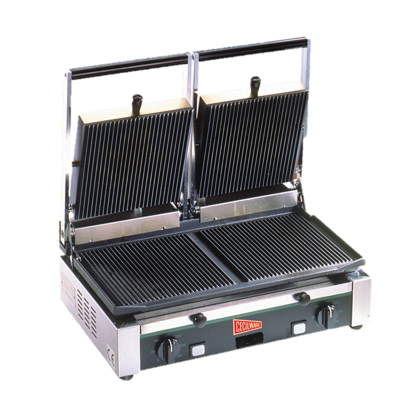 Grindmaster Cecilware Sandwich/Panini Grill Double 19-3/4"W Grooved Surface Stainless Steel
