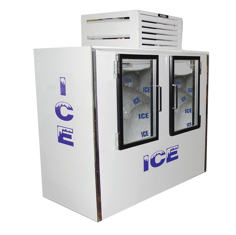 Fogel White Indoor Bagged Ice Merchandiser Two Glass Hinged Door 76" Wide