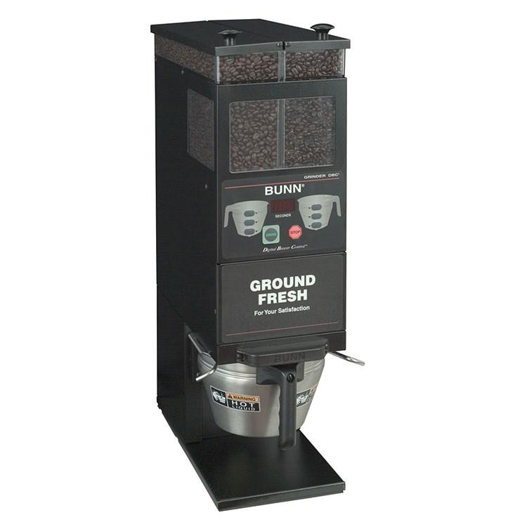 BUNN 33700.0001 G9-2T DBC Coffee Grinder Portion Control Dual 6 Lb. Hoppers 3 Batch Sizes Per Hopper Black