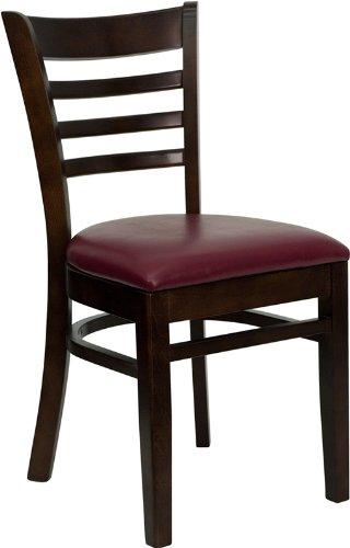 HERCULES Series Walnut Finished Ladder Back Wooden Restaurant Chair with Burgundy Vinyl Seat XU-DGW0005LAD-WAL-BURV-GG by Flash Furniture