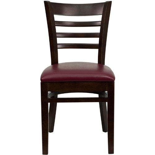 HERCULES Series Walnut Finished Ladder Back Wooden Restaurant Chair with Burgundy Vinyl Seat XU-DGW0005LAD-WAL-BURV-GG by Flash Furniture