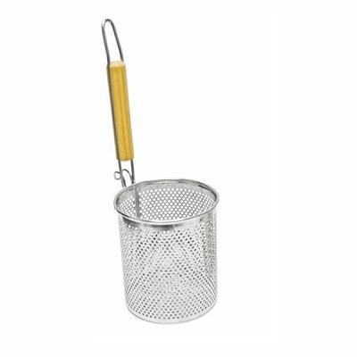 Thunder Group SLNS553 5" X 5 1/4" Stainless Steel Round Flat Bottom Noodle Skimmer with Wood Handle