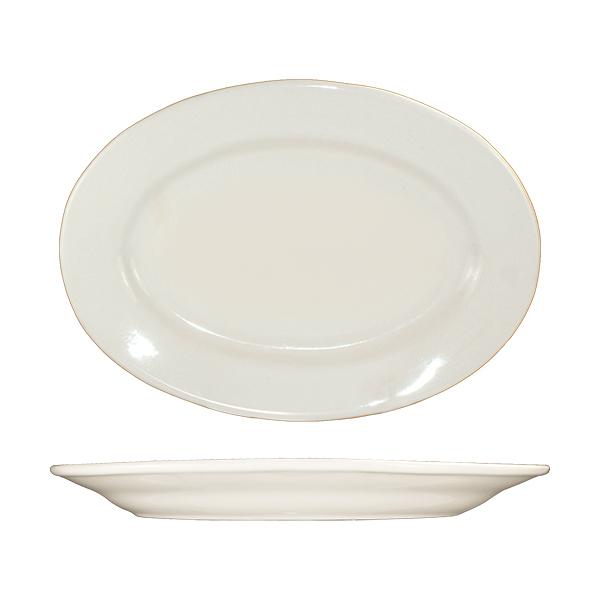 ITI RO-14 12.5" x 9" Roma White Platter With Rolled Edging