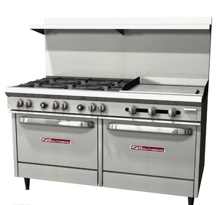 Southbend S60DD-2G S-Series Restaurant Gas Range, 6 Burners, 24" Griddle, 2 Standard Ovens
