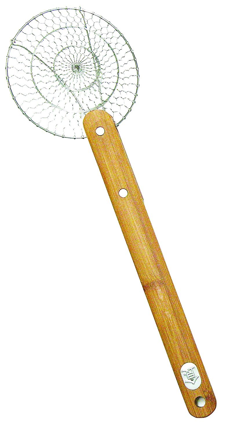 Tablecraft 32406 SS Wok Strainer with Bamboo Handle