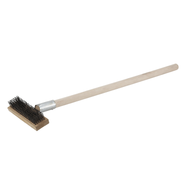 Winco BR-27 27" Wood Handle Wire Brush with Scraper