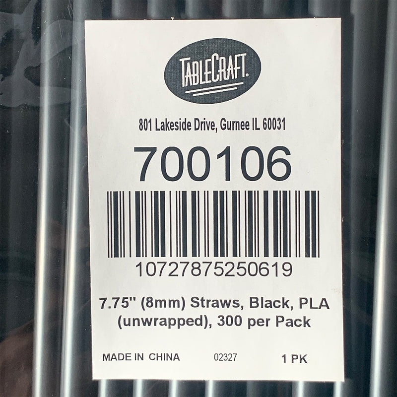 Tablecraft 700106 Black Plastic Straws 7.75"