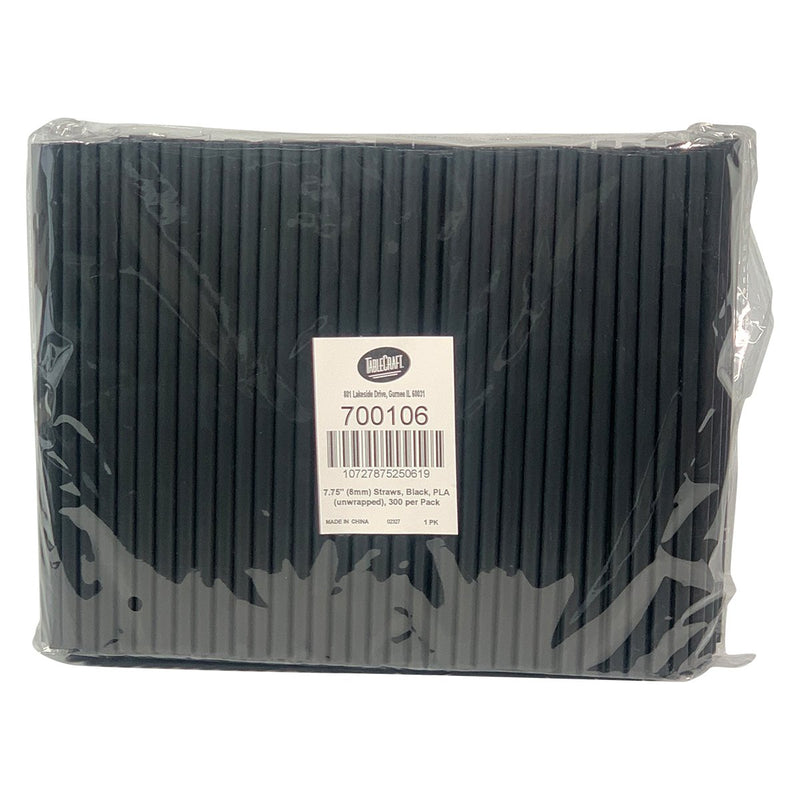 Tablecraft 700106 Black Plastic Straws 7.75"