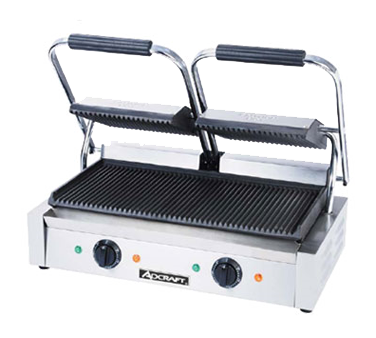 Adcraft - SG-813 - Admiral Craft|Sg-813|Quickship Sandwich Panini Grill Grooved Flat Cast Iron Plate Bottom Top Handle Thermostat Double