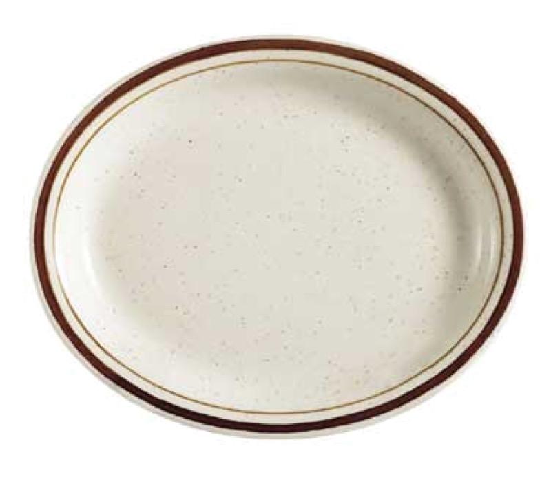 CAC China AZ-12 Arizona 9 1/2" x 7 1/4" Platter (One Dozen) - Brown Speckle