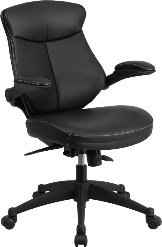 Flash Furniture Mid-Back Black Leather Executive Swivel Office Chair With Back Angle Adjustment And Flip-Up Arms