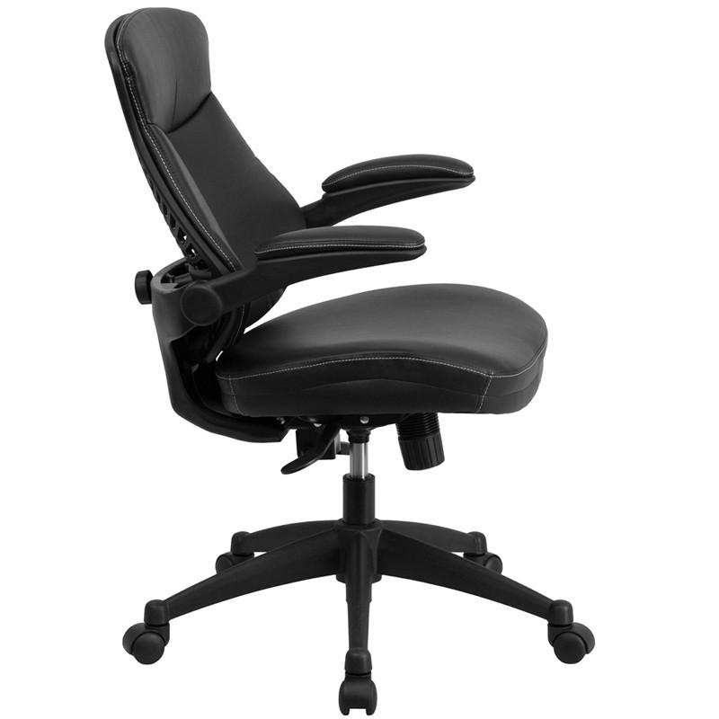 Flash Furniture Mid-Back Black Leather Executive Swivel Office Chair With Back Angle Adjustment And Flip-Up Arms