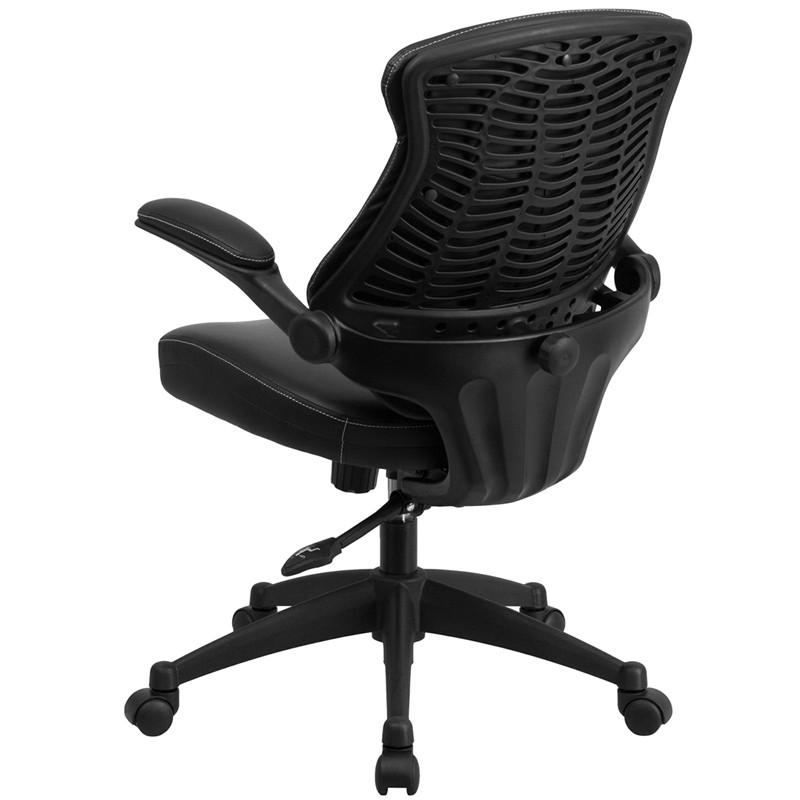 Flash Furniture Mid-Back Black Leather Executive Swivel Office Chair With Back Angle Adjustment And Flip-Up Arms