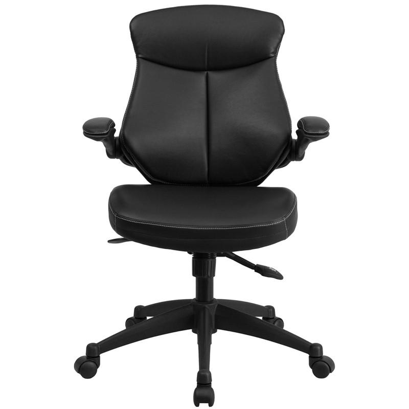 Flash Furniture Mid-Back Black Leather Executive Swivel Office Chair With Back Angle Adjustment And Flip-Up Arms