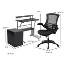 Work From Home Kit - Black Computer Desk, Ergonomic Mesh Office Chair and Locking Mobile Filing Cabinet with Side Handles