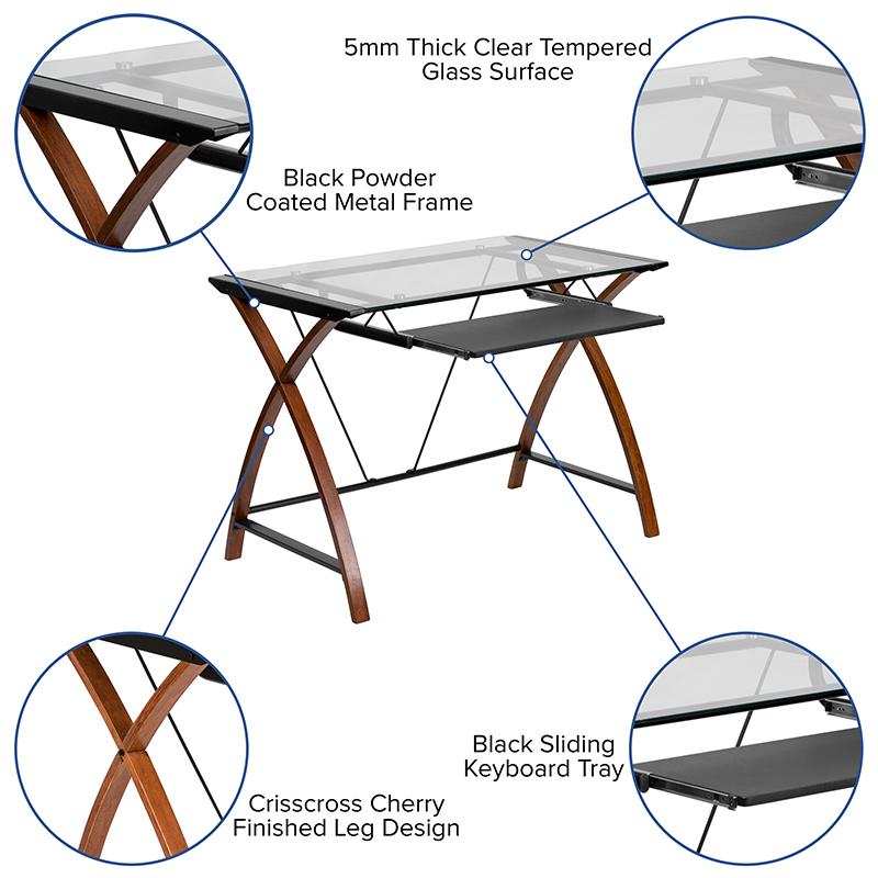 Work From Home Box - Glass Desk with Keyboard Tray, Ergonomic Mesh Office Chair & Filing Cabinet with Lock & Inset Handles