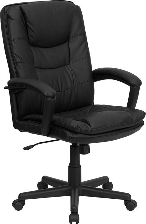 Flash Furniture BT-2921-BK-GG High Back Black Leather Executive Swivel Chair with Arms