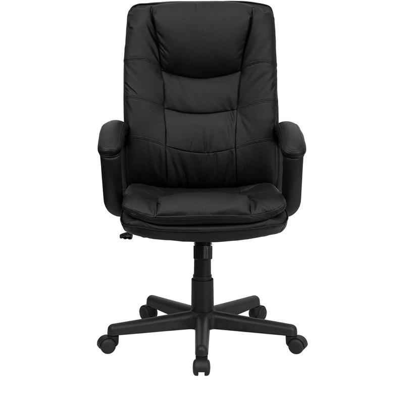 Flash Furniture BT-2921-BK-GG High Back Black Leather Executive Swivel Chair with Arms