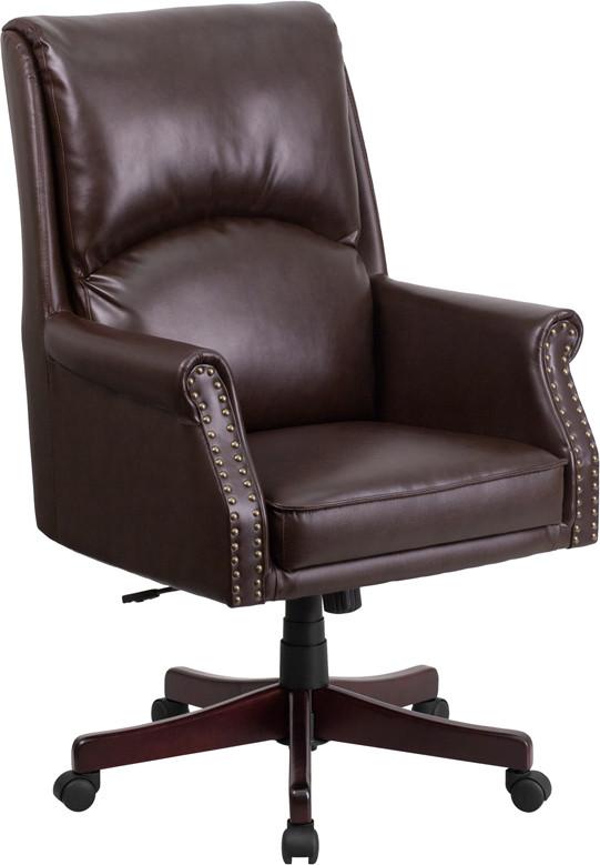 Flash Furniture High Back Pillow Back Brown Leather Executive Swivel Office Chair