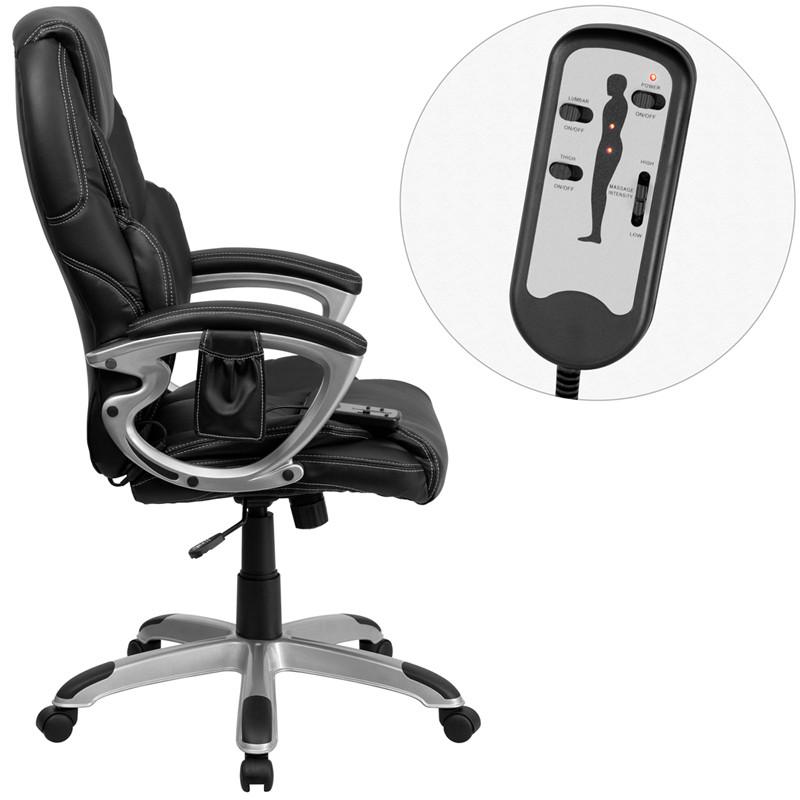 Flash Furniture High Back Massaging Black Leather Executive Swivel Office Chair With Silver Base