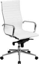 Flash Furniture High Back White Ribbed Upholstered Leather Executive Swivel Office Chair