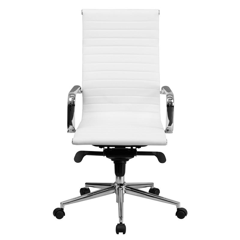 Flash Furniture High Back White Ribbed Upholstered Leather Executive Swivel Office Chair