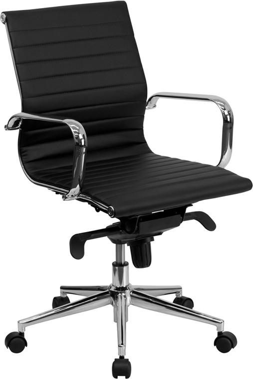 Flash Furniture Mid-Back Black Ribbed Upholstered Leather Swivel Conference Chair