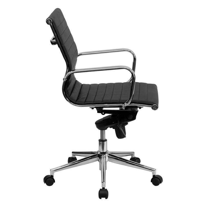 Flash Furniture Mid-Back Black Ribbed Upholstered Leather Swivel Conference Chair