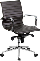 Flash Furniture Mid-Back Brown Ribbed Upholstered Leather Swivel Conference Chair