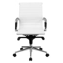 Flash Furniture Mid-Back White Ribbed Upholstered Leather Swivel Conference Chair