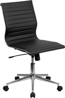 Flash Furniture Armless Black Ribbed Leather Swivel Conference Chair