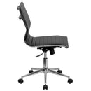 Flash Furniture Armless Black Ribbed Leather Swivel Conference Chair