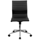 Flash Furniture Armless Black Ribbed Leather Swivel Conference Chair