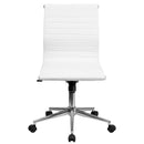 Flash Furniture Mid-Back Armless White Ribbed Upholstered Leather Swivel Conference Chair