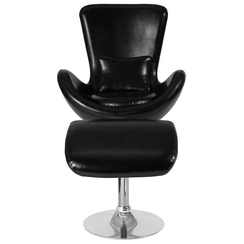 Egg Series Black Leather Side Reception Chair with Ottoman By Flash Furniture