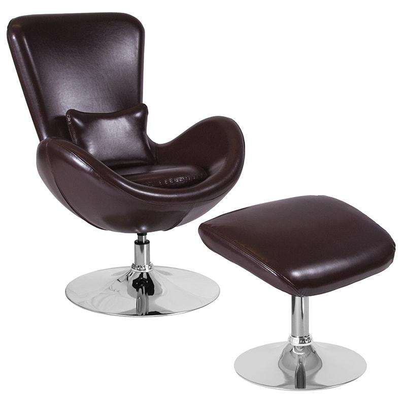 Egg Series Black Leather Side Reception Chair with Ottoman By Flash Furniture