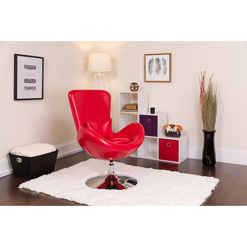 Egg Series Red/White Leather Side Reception Chair By Flash Furniture