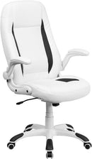 Flash Furniture High Back White Leather Executive Swivel Office Chair With Flip-Up Arms