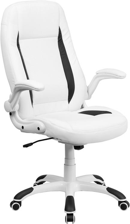 Flash Furniture High Back White Leather Executive Swivel Office Chair With Flip-Up Arms