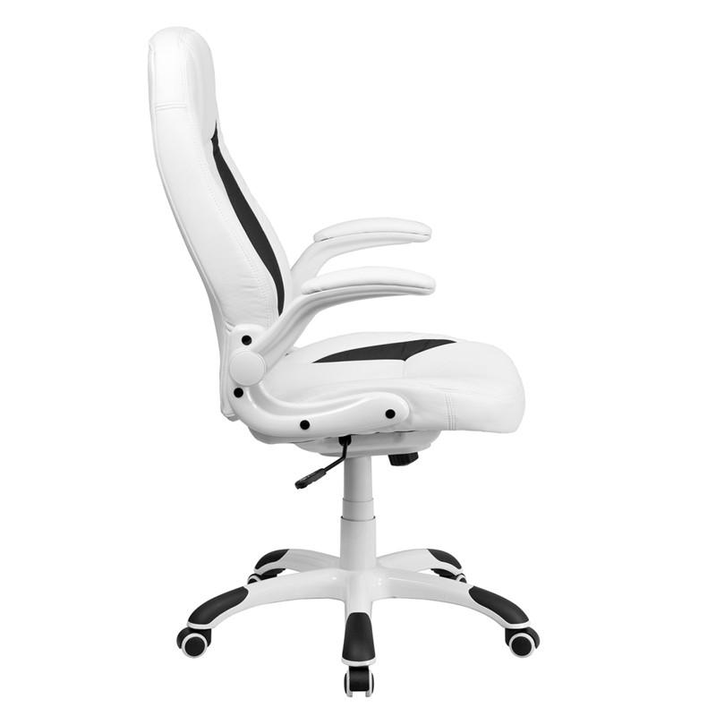 Flash Furniture High Back White Leather Executive Swivel Office Chair With Flip-Up Arms