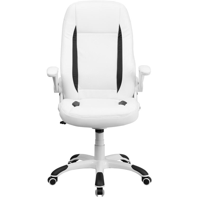 Flash Furniture High Back White Leather Executive Swivel Office Chair With Flip-Up Arms