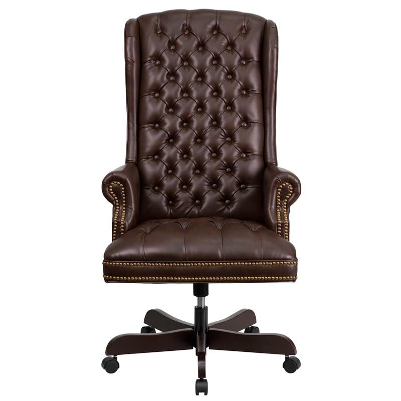 Flash Furniture CI-360-BRN-GG High Back Traditional Tufted Brown Leather Executive Swivel Office Chair