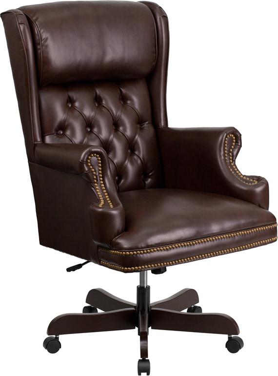 Flash Furniture CI-J600-BRN-GG High Back Traditional Tufted Brown Leather Executive Swivel Office Chair
