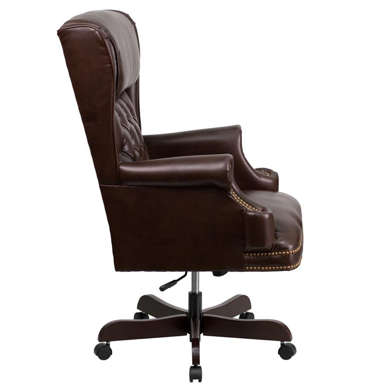 Flash Furniture CI-J600-BRN-GG High Back Traditional Tufted Brown Leather Executive Swivel Office Chair